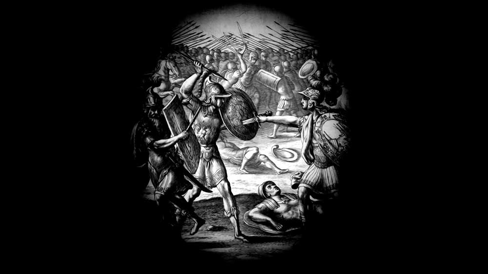 Aeneas fighting with Mezentius and Lausus